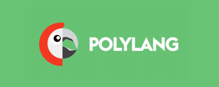 The Polylang logo depicts a stylized parrot head within a red and gray circle, next to the word "POLYLANG" in bold white letters on a green background. This represents the multilingual WordPress plugin.
