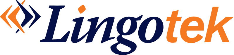 The Lingotek logo. To the left is a stylish diamond-shaped icon in orange and navy blue, followed by the word 'Lingotek' in bold. 'Lingo' is navy blue and 'tek' is orange. Ideal for multilingual WordPress plugin solutions.